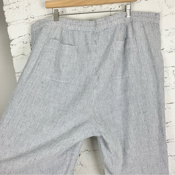 Talbots Striped Linen Cotton Blue White Wide Leg Drawstring Pants 22WP - Picture 9 of 10